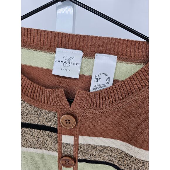 Emma James Womens Sz PXL Petite Cardigan Sweater Striped Brown Green Lightweight - Picture 3 of 4